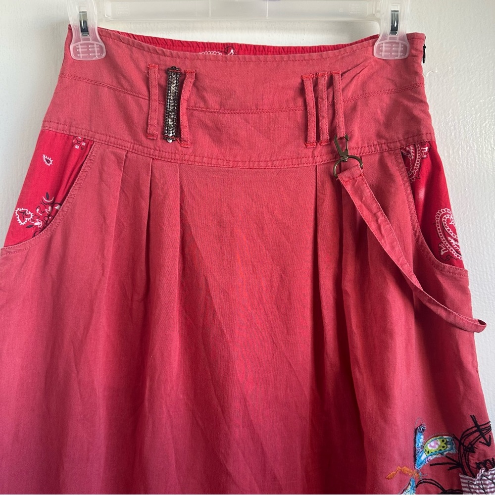 RARE Desigual Vibrant Coral Red Embroidered Appliquéd Cotton Boho Harem Pants - Picture 4 of 13